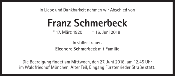 Traueranzeige von Franz Schmerbeck von Süddeutsche Zeitung