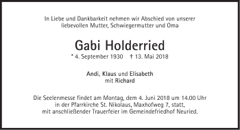 Traueranzeige von Gabi Holderried von Süddeutsche Zeitung