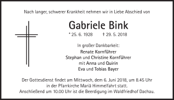 Traueranzeige von Gabriele Bink von Süddeutsche Zeitung