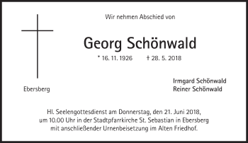 Traueranzeige von Georg Schönwald von Süddeutsche Zeitung
