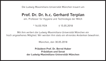 Traueranzeige von Gerhard Terplan von Süddeutsche Zeitung