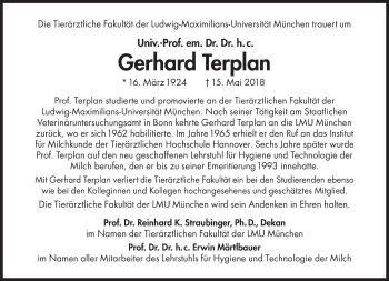 Traueranzeige von Gerhard Terplan von Süddeutsche Zeitung