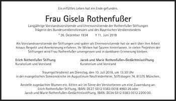 Traueranzeige von Gisela Rothenfußer von Süddeutsche Zeitung
