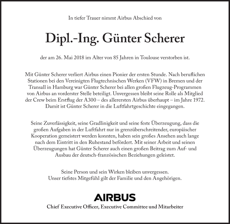  Traueranzeige für Günter Scherer vom 30.05.2018 aus Süddeutsche Zeitung