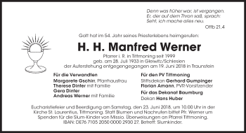 Traueranzeige von H. H. Manfred Werner von Süddeutsche Zeitung