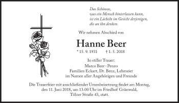 Traueranzeige von Hanne Beer von Süddeutsche Zeitung