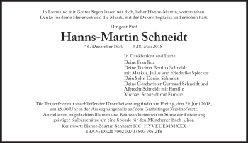 Traueranzeige von Hanns-Martin Schneidt von Süddeutsche Zeitung