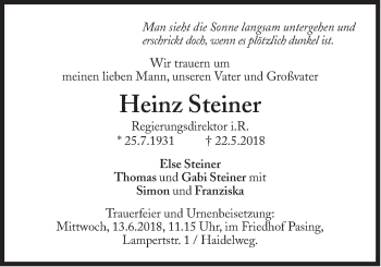 Traueranzeige von Heinz Steiner von Süddeutsche Zeitung