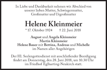 Traueranzeige von Helene Kleinmeier von Süddeutsche Zeitung