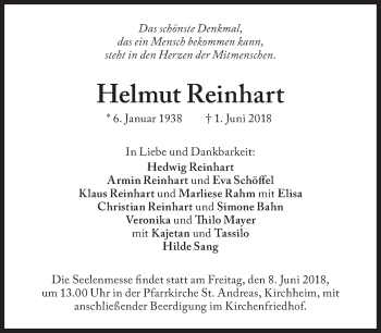 Traueranzeige von Helmut Reinhart von Süddeutsche Zeitung