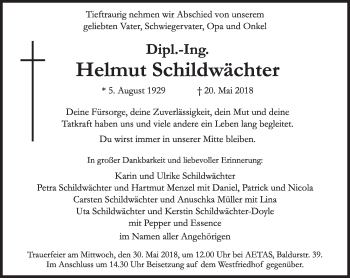 Traueranzeige von Helmut Schildwächter von Süddeutsche Zeitung
