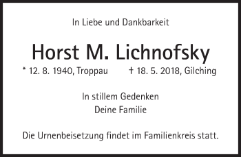 Traueranzeige von Horst M. Lichnofsky von Süddeutsche Zeitung