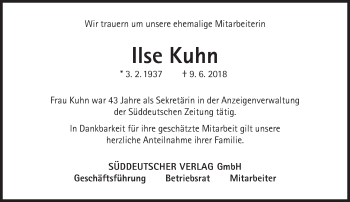 Traueranzeige von Ilse Kuhn von Süddeutsche Zeitung