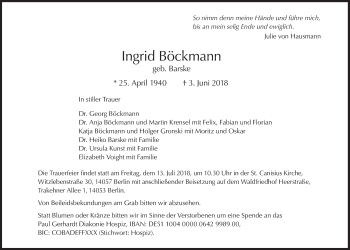 Traueranzeige von Ingrid Böckmann von Süddeutsche Zeitung