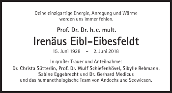 Traueranzeige von Irenäus Eibl-Eibesfeldt von Süddeutsche Zeitung