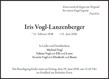 Traueranzeige von Iris Vogl-Lanzenberger von Süddeutsche Zeitung