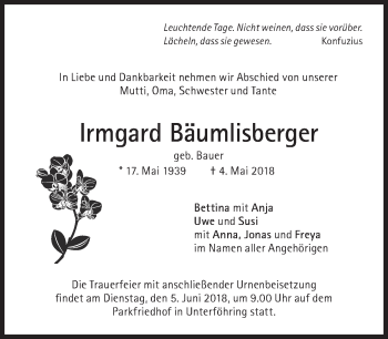 Traueranzeige von Irmgard Bäumlisberger von Süddeutsche Zeitung