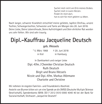 Traueranzeige von Jacqueline  Deutsch  von Süddeutsche Zeitung