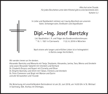 Traueranzeige von Josef Baretzky von Süddeutsche Zeitung