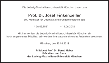 Traueranzeige von Josef Finkenzeller von Süddeutsche Zeitung