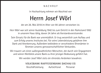 Traueranzeige von Josef Wörl von Süddeutsche Zeitung
