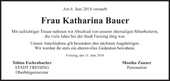 Traueranzeige von Katharina Bauer von Süddeutsche Zeitung