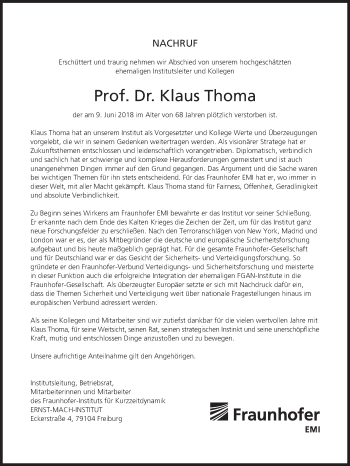 Traueranzeige von Klaus Thoma von Süddeutsche Zeitung