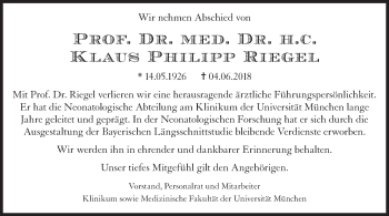 Traueranzeige von Klaus Philipp Riegel von Süddeutsche Zeitung