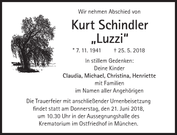 Traueranzeige von Kurt Schindler von Süddeutsche Zeitung