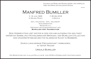Traueranzeige von Manfred Bumiller von Süddeutsche Zeitung