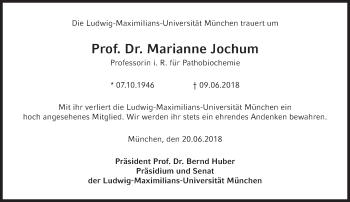 Traueranzeige von Marianne Jochum von Süddeutsche Zeitung