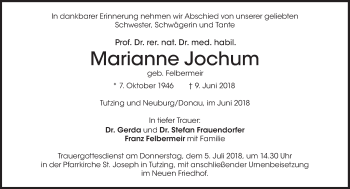 Traueranzeige von Marianne Jochum von Süddeutsche Zeitung