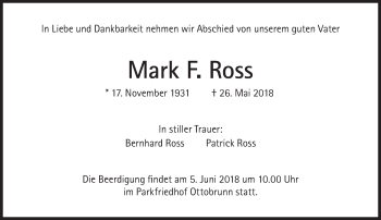 Traueranzeige von Mark F. Ross von Süddeutsche Zeitung