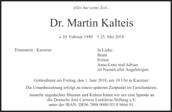 Traueranzeige von Martin Kalteis von Süddeutsche Zeitung