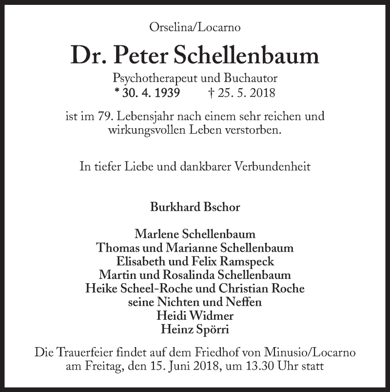  Traueranzeige für Peter Schellenbaum vom 02.06.2018 aus Süddeutsche Zeitung