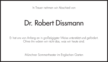 Traueranzeige von Robert Dissmann von Süddeutsche Zeitung