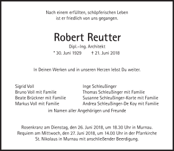 Traueranzeige von Robert Reutter von Süddeutsche Zeitung