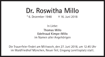 Traueranzeige von Roswitha Millo von Süddeutsche Zeitung