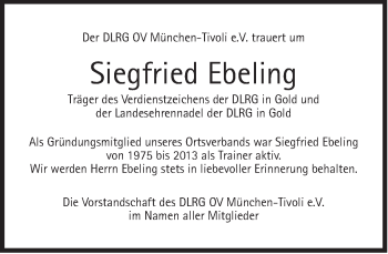 Traueranzeige von Siegfried Ebeling von Süddeutsche Zeitung