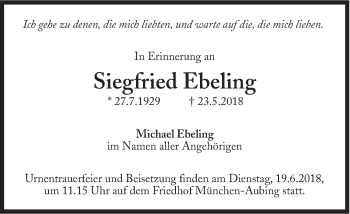 Traueranzeige von Siegfried Ebeling von Süddeutsche Zeitung