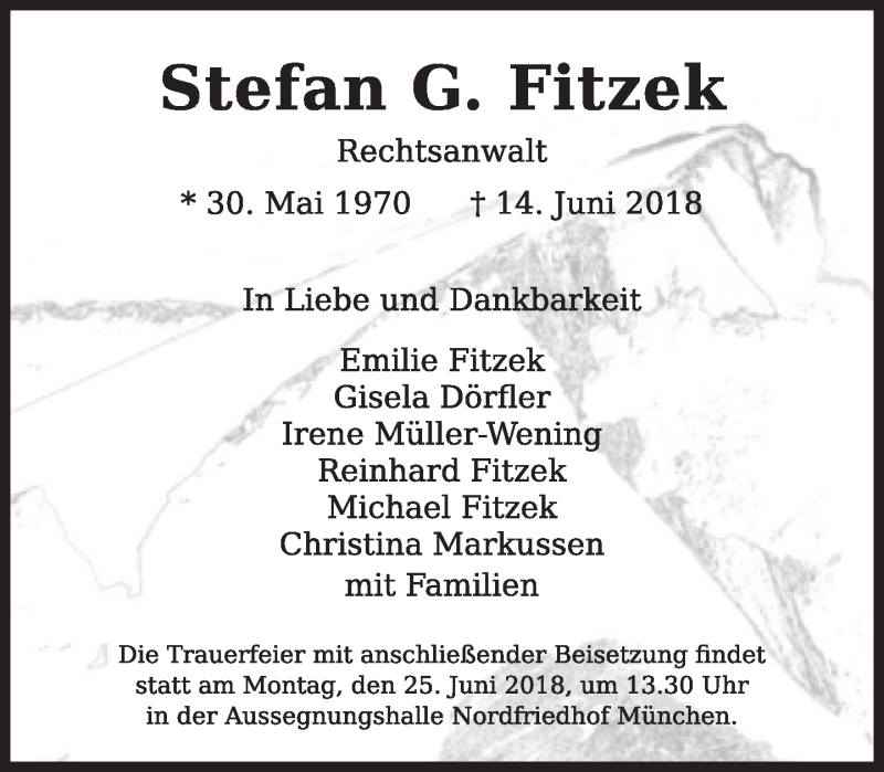  Traueranzeige für Stefan G. Fitzek vom 22.06.2018 aus Süddeutsche Zeitung