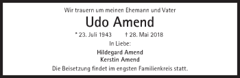 Traueranzeige von Udo Amend von Süddeutsche Zeitung