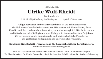 Traueranzeige von Ulrike Wulf-Rheidt von Süddeutsche Zeitung