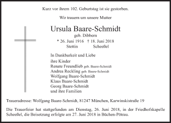 Traueranzeige von Ursula Baare-Schmidt von Süddeutsche Zeitung