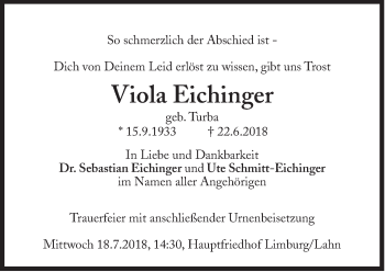 Traueranzeige von Viola Eichinger von Süddeutsche Zeitung