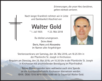 Traueranzeige von Walter Gold von Süddeutsche Zeitung