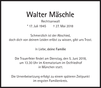 Traueranzeige von Walter Mäschle von Süddeutsche Zeitung
