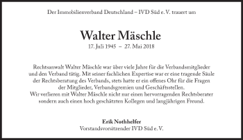 Traueranzeige von Walter Mäschle von Süddeutsche Zeitung