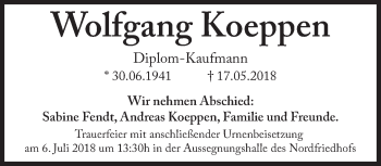 Traueranzeige von Wolfgang Koeppen von Süddeutsche Zeitung