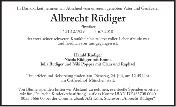 Traueranzeige von Albrecht Rüdiger von Süddeutsche Zeitung